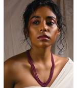 Red Gold Tone Beaded Multilayered Long Necklace