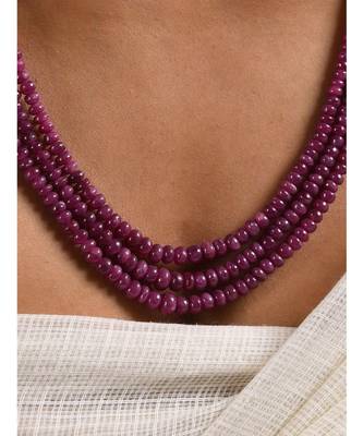 Red Gold Tone Beaded Multilayered Long Necklace 2
