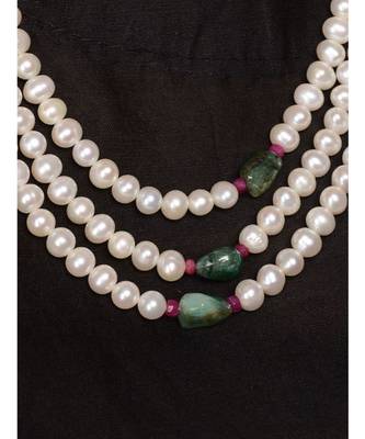 White And Green Gold Tone Pearl And Stone Necklace 2