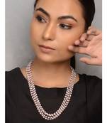 White And Red Gold Tone Pearl And Beaded Necklace