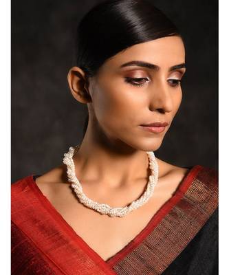 White Gold Tone Pearl Multistrand Necklace 1