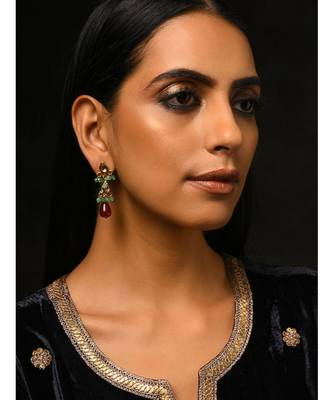 Red Gold Tone Kundan Inspired Earrings 1