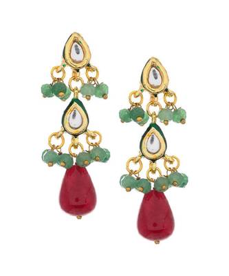 Red Gold Tone Kundan Inspired Earrings 2