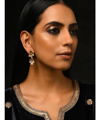 White Gold Tone Kundan Inspired Earrings 1