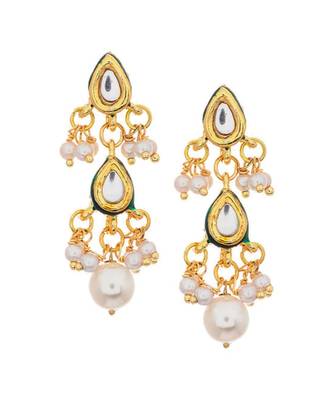 White Gold Tone Kundan Inspired Earrings 2