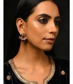 Red Gold Tone Natural Stone With Pearl Studs