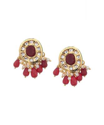 Red Gold Tone Natural Stone With Pearl Studs 2
