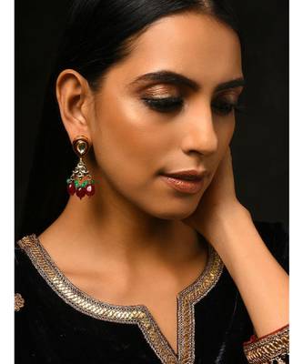 Multicoloured Gold Tone Kundan Earrings 1