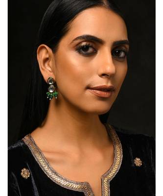 Green Gold Tone Kundan And Stone Earrings 1