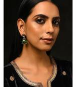 Green Gold Tone Kundan And Stone Earrings