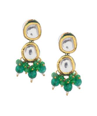Green Gold Tone Kundan And Stone Earrings 2
