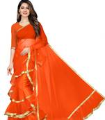 orange plain net saree with blouse