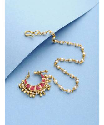 Ruby Red Kundan And Pearl Nosepin 1