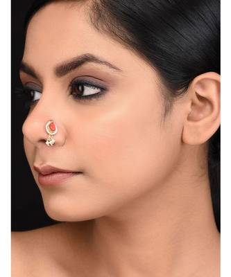 Red Delicate Kundan And Pearl Nosepin 1