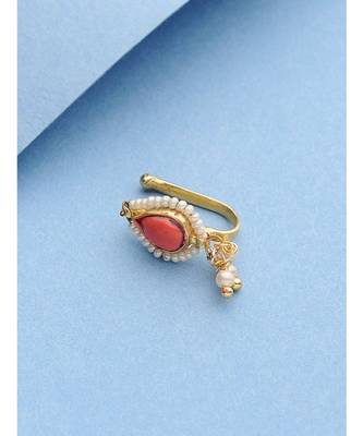 Red Delicate Kundan And Pearl Nosepin 2