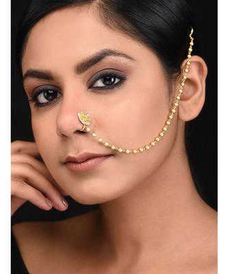 Gold Plated Kundan Inspired Pearl Nosepin 1