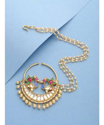 Multicolor  Kundan Inspred Pearl Nosepin 1