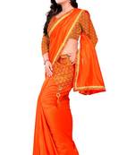 orange plain tussar silk saree with blouse