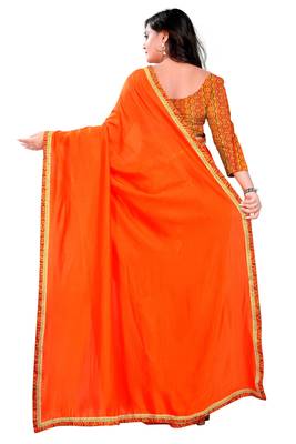 orange plain tussar silk saree with blouse 2