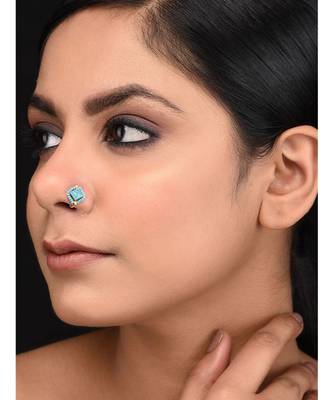 Turquoise Kundal Inspied Pearl Nosepin 1