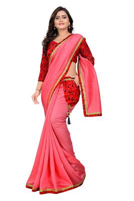 pink plain tussar silk saree with blouse 1