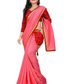 pink plain tussar silk saree with blouse