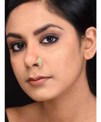 Gold Tone Floral Kundan Nosepin 1