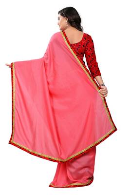 pink plain tussar silk saree with blouse 2