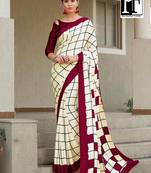 Purple Printed Faux Satin Saree With Blouse