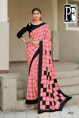 Black Printed Faux Satin Saree With Blouse 1
