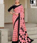 Black Printed Faux Satin Saree With Blouse