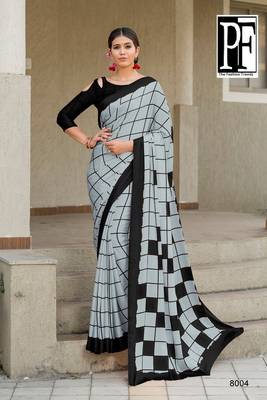 Black Printed Faux Satin Saree With Blouse 1