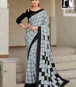 Black Printed Faux Satin Saree With Blouse