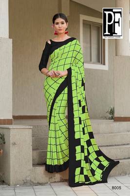 Black Printed Faux Satin Saree With Blouse 1