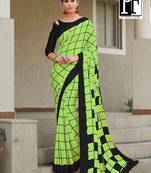 Black Printed Faux Satin Saree With Blouse