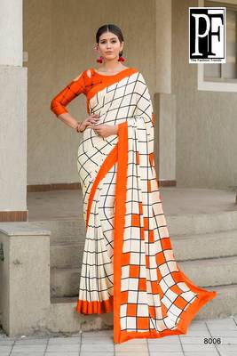 Orange Printed Faux Satin Saree With Blouse 1