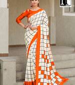 Orange Printed Faux Satin Saree With Blouse