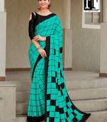 Black Printed Faux Satin Saree With Blouse