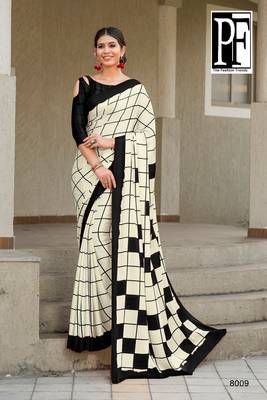 Black Printed Faux Satin Saree With Blouse 1