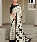 Black Printed Faux Satin Saree With Blouse