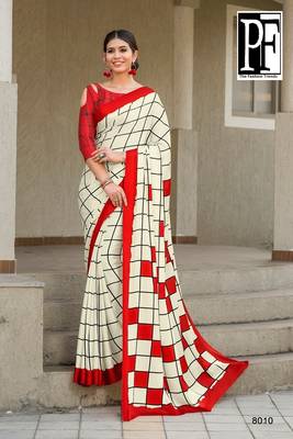 Red Printed Faux Satin Saree With Blouse 1