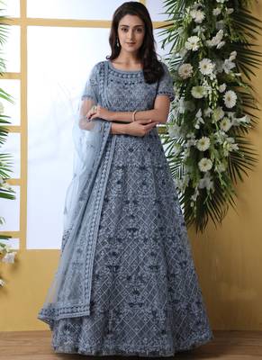 Grey Embroidered Net Salwar 1