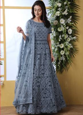 Grey Embroidered Net Salwar 2