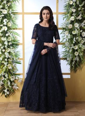 Blue Embroidered Net Salwar 1