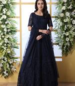 Blue Embroidered Net Salwar