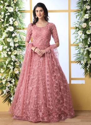 Peach Embroidered Net Salwar 1