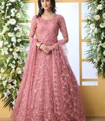 Peach Embroidered Net Salwar