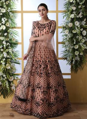 Peach Embroidered Net Salwar 1