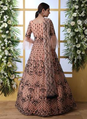 Peach Embroidered Net Salwar 2