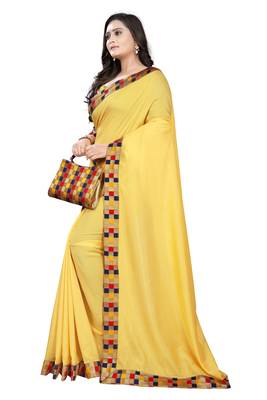 yellow plain tussar silk saree with blouse 2